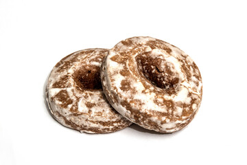 Homemade round gingerbread cookies with sugar. The national dish is usually baked for any holiday
