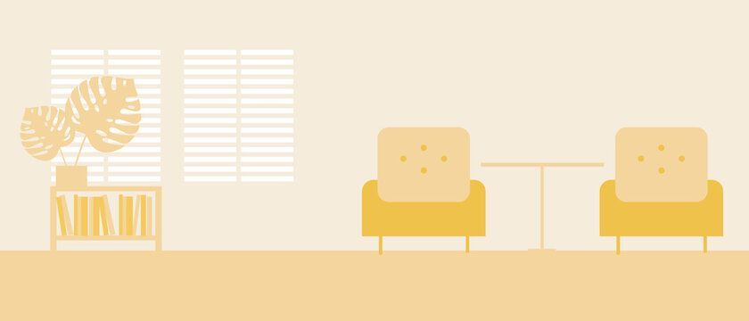 Apartment, room interior with place for text, monochrome flat vector stock illustration copy space with living room without people