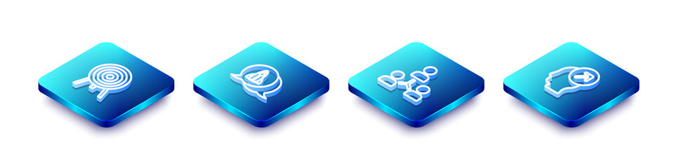 Set Isometric line Target, Startup project concept, Project team base and Head hunting icon. Vector.