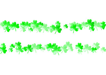 Saint patricks day background with shamrock. Lucky trefoil confetti. Glitter frame of clover leaves. Template for party invite, retail offer and ad. Merry saint patricks day backdrop.