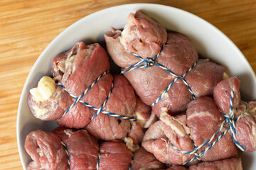 Tasty roulades beef on plate..