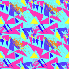 Abstract seamless pattern with curved geometry elements and grunge spots