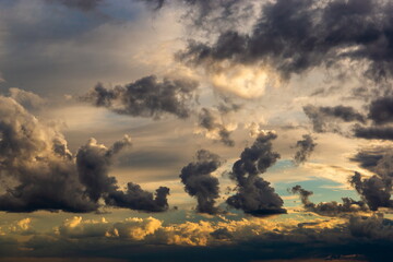 Dramatic sunset sky over ocean. Evening time. Natural background.
