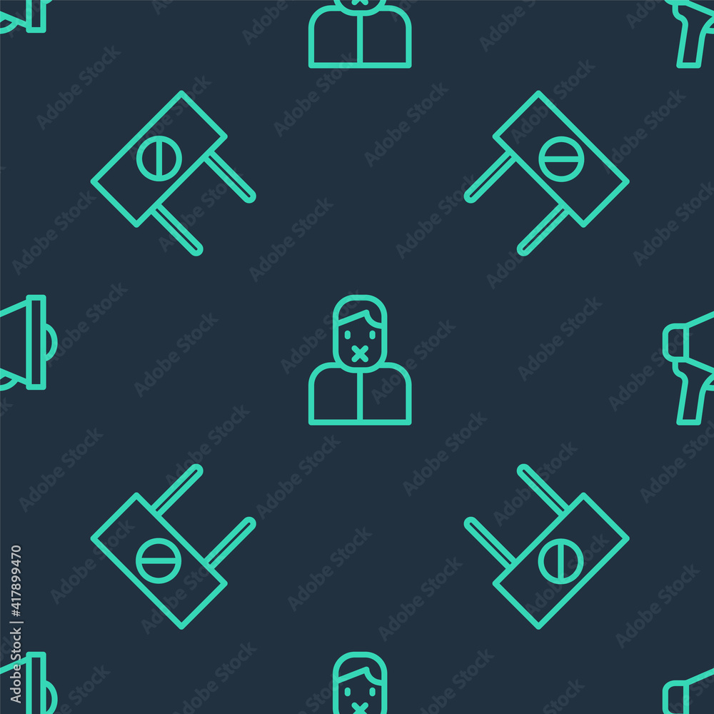 Poster set line censor and freedom of speech, protest and megaphone on seamless pattern. vector.