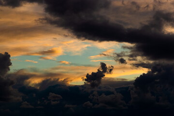 Dramatic sunset sky over ocean. Evening time. Natural background.