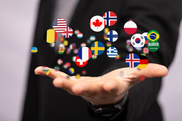 World map with all states and their flags,3d render.