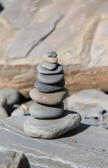 Pyramids of stones on the seashore