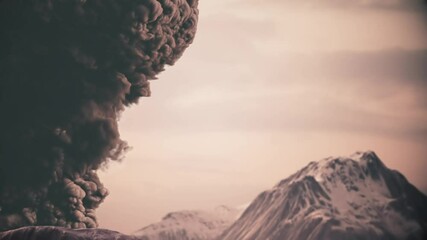 Close up of volcanic eruption. Spectacular volcanic eruption. Huge boulders are thrown from the ash cloud.