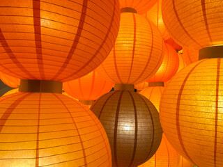 Close-up golden red Chinese lantern background