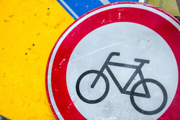 Traffic signs - bicycle, transport and street law concept.