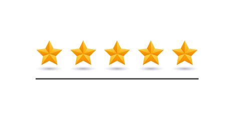 Obraz premium 5 star review. Five gold stars icon - service rate or quality feedback sign. Flat style vector illustration.