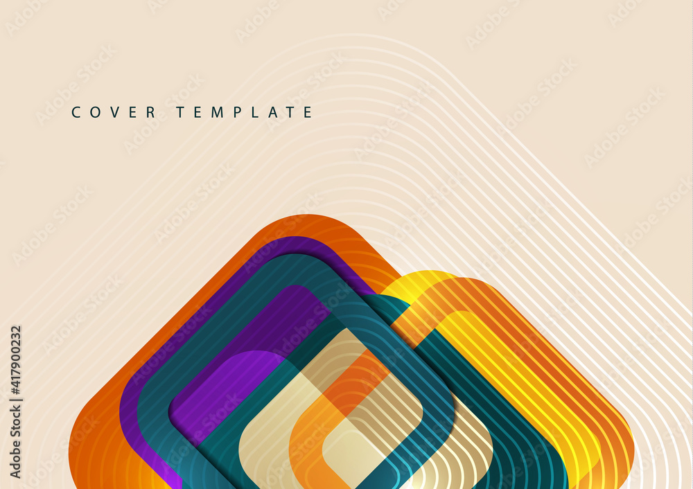 Poster overlapping rounded squares. minimalist creative design concept background. vector