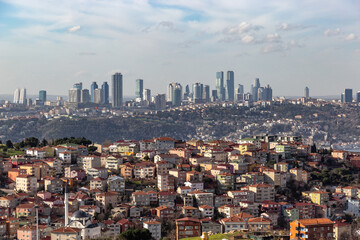 Panorama of european part of Istanbul with Bosphorus. Big city with skyscrapers.Turkey.