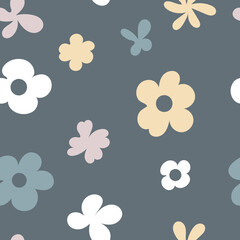 Fototapeta na wymiar Seamless floral pattern. Hand drawn abstract flowers in doodle style. Pastel colors. Printing, textiles, wrapping paper, wallpaper. Vector illustration