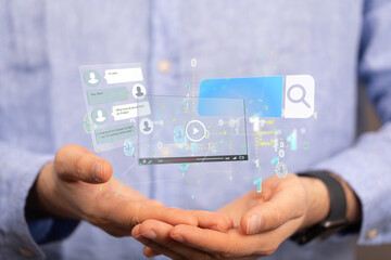 Interface web application in hand 3d