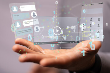 Interface web application in hand 3d