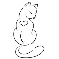 Cat on a white background. Isolated vector drawing on a white background. Hand-drawn style of vector illustration design. Minimal artistic style of the symbol.