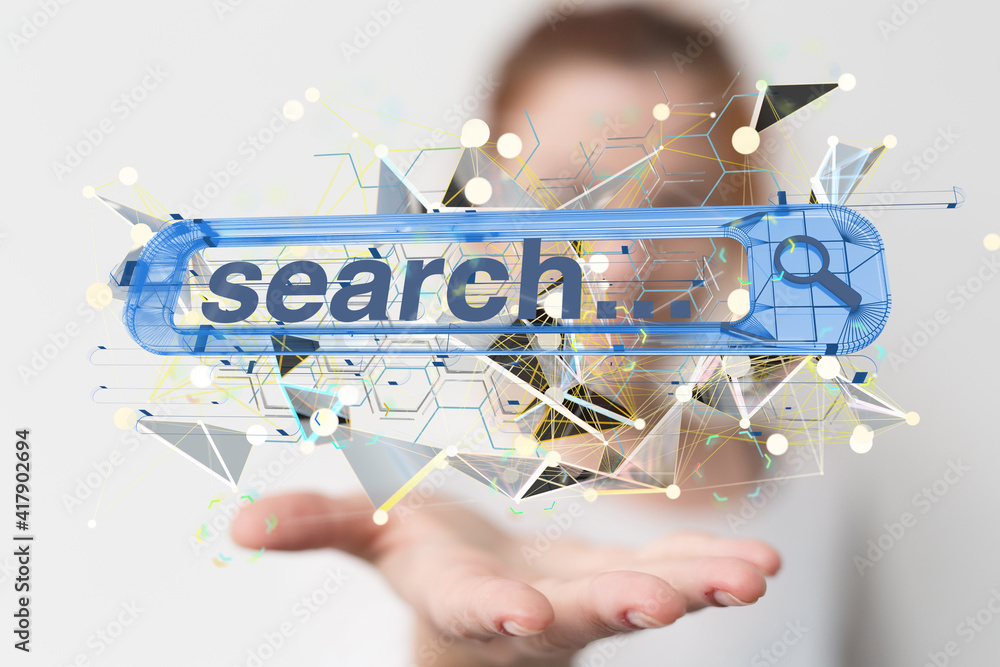 Poster web develop interface web application in hand