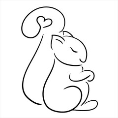 Squirrel on a white background. Isolated vector drawing on a white background. Hand-drawn style of vector illustration design. Minimal artistic style of the symbol.