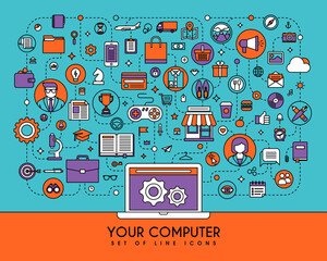 Flat line icons set. Creative design elements for printed materials, web design or mobile apps