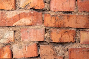 Texture of old brick wall close up
