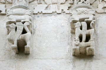 detail of a wall of ancient orthodox church in Vladimir, Russia