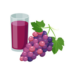 Glass of purple grape juice, Grape product, vector illustration isolated on white background.