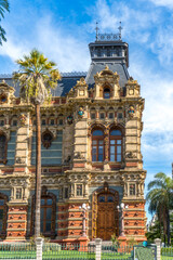 Fototapeta na wymiar Argentina, Buenos Aires, the rich decorated facade of the Palacio de las Aguas Corrientes building.