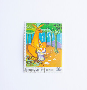 Guinea Republic Postage Stamp. circa 1968. 50F leuk the hare and the drum