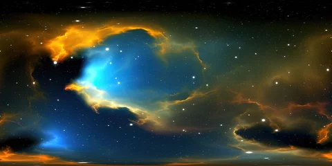 360-Grad-Weltraumnebel-Panorama, gleichwinklige Projektion, Umgebungskarte. Sphärisches HDRI-Panorama. Weltraumhintergrund mit Nebel und Sternen © Peter Jurik