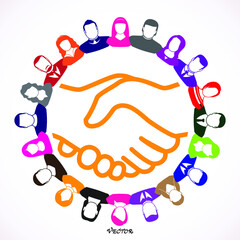 round table meeting, handshake 