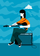 Man with electric guitar vector illustration