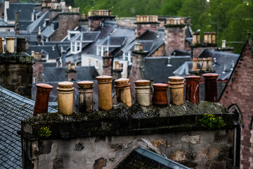 Old English or Scottish chimneys and roofs