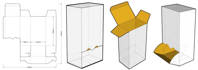 Dispenser Box (Internal measurement 13x9x25cm) and Die-cut Pattern. The .eps file is full scale and fully functional. Prepared for real cardboard production.