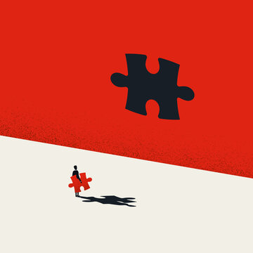Wrong solution business vector concept. Insufficient size of jigsaw puzzle.
