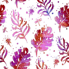 Pattern of tropical purple leaves on a white background