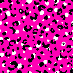 Abstract modern leopard seamless pattern. Animals trendy background. Pink and black decorative vector stock illustration for print, card, postcard, fabric, textile. Modern ornament of stylized skin