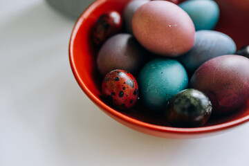 Easter eggs in a red plate