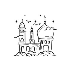 Mosque monoline art design drawing vector