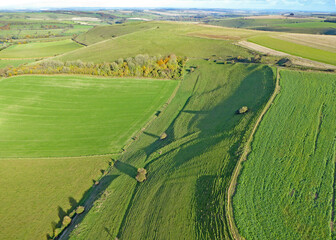 Aerial view of the fields at Monks Down in Wiltshire	