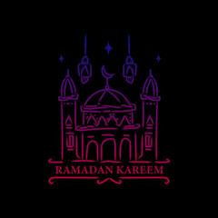 Fototapeta na wymiar Ramadan monoline design vector on black background