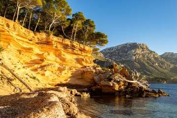 Landscape of the coast at small mediterranean town of Betlem in Mallorca Spain during a clear beautiful day