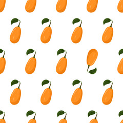 Cartoon seamless pattern for paper design with kumquat, orange citrus fruit. Eye catching element - inverted fruit. Colorful background.
