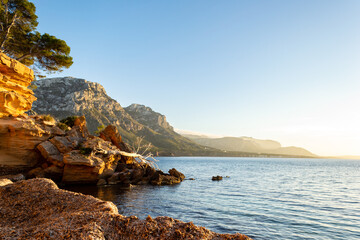 Landscape of the coast at small mediterranean town of Betlem in Mallorca Spain during a clear beautiful day