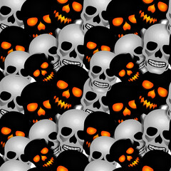 seamless pattern design of human skulls. design to commemorate Halloween Day and Day of Death. designs are ready to be printed on fabric, paper, and related to the design.
