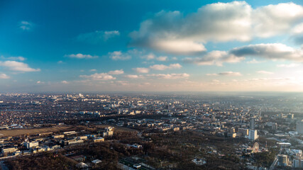 Fototapeta na wymiar Aerial Kharkiv city center cityscape with epic sky