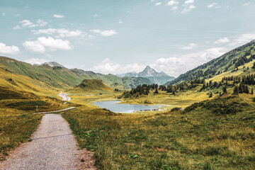 The lake Kalbelesee, a high mountain lake on the Hochtann Mountain Pas in the Austrian state of...