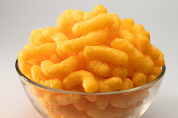 cheese puffs in a glass bowl, Cheese Doodle Day,
