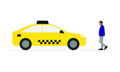 Male character and taxi on white background © Tatyana