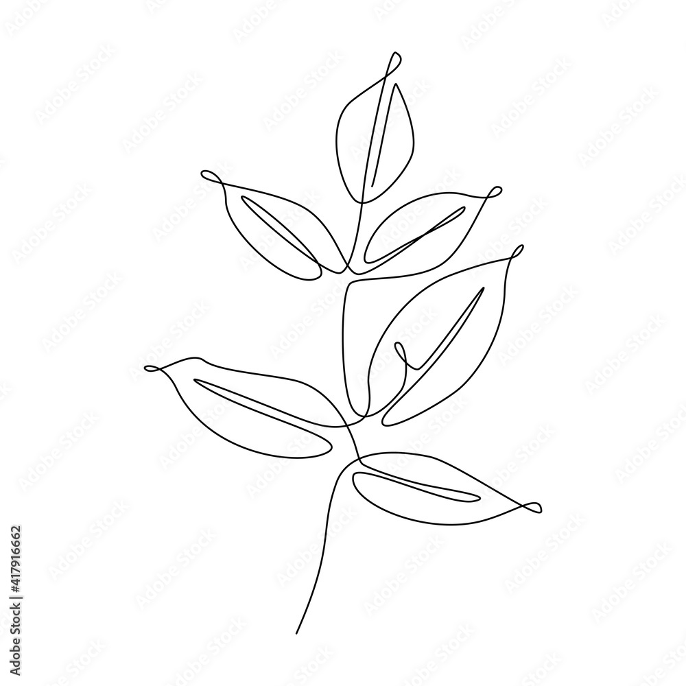 Poster botanical wall art vector with branch leaves. continuous one line drawing. minimalistic and natural 